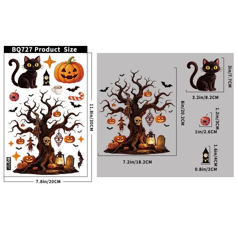 Decorações Criativas de Halloween: Adesivo Eletrostático de Vidro com Abóbora, Fantasma, Morcego, Aranha e Casa Assombrada para Decoração de Feliz Dia de Halloween - Kasa & Pet