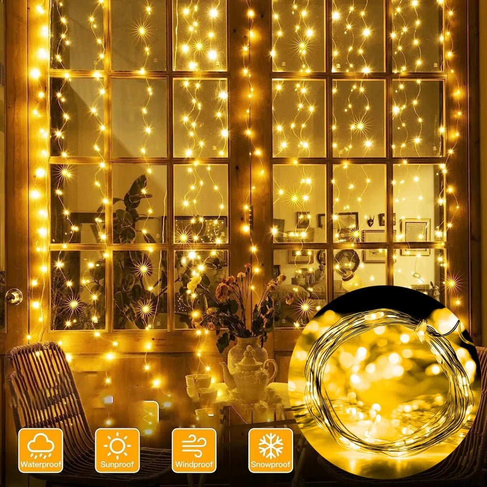 Luzes de Natal LED, Cortina de Luzes de Fada com 8 Modos, Controle Remoto USB, Decoração de Natal para Casa, Lâmpada de Ano Novo