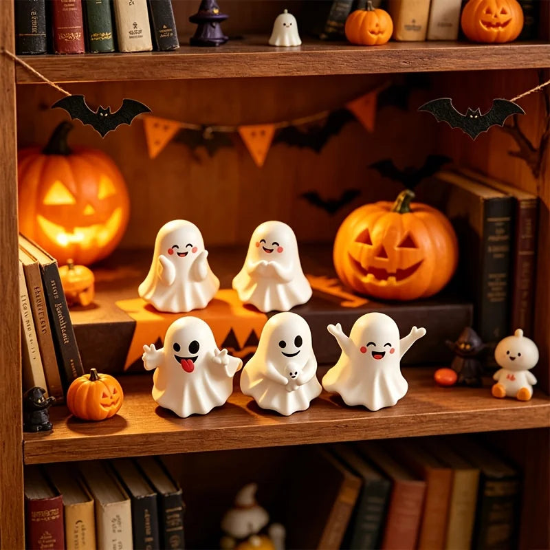 Conjunto de Mini Figuras de Fantasmas para Halloween, Decoração de Casa com Fantasmas Fofos, Ornamentos de Mesa Sazonais de Outono para Decoração de Festa de Halloween