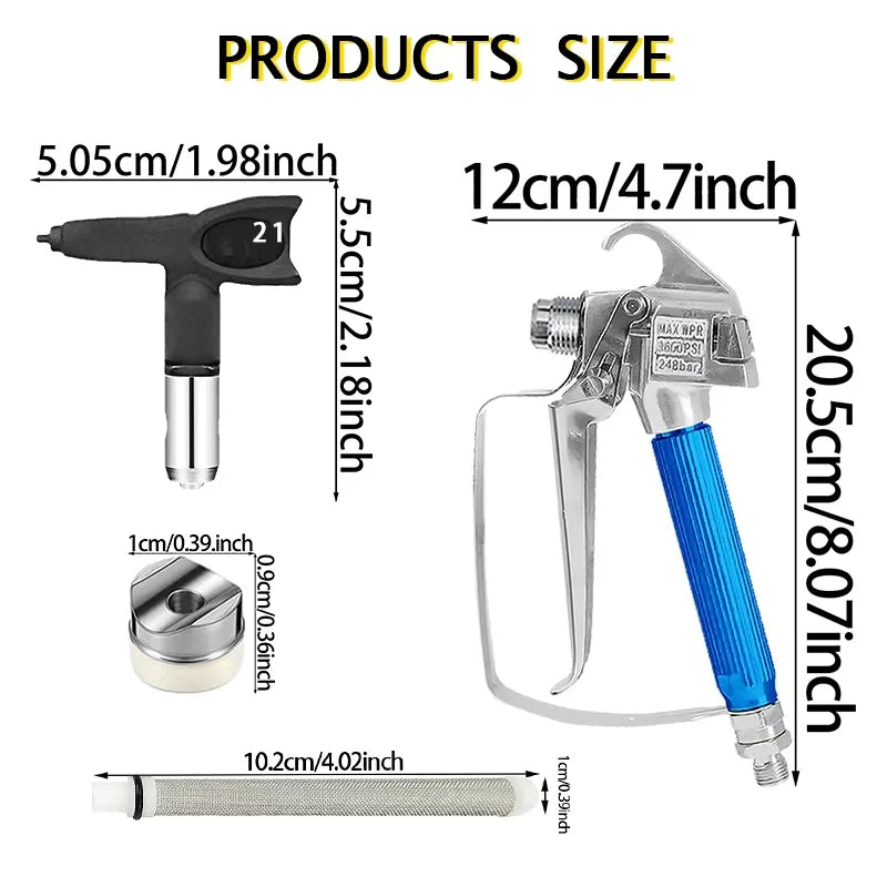 Kit de Pistola de Pintura Sem Ar com 3 Bicos, Cabo de Extensão de 10 Polegadas, Acessório Guia de Pulverização, Filtros para Pintura de Paredes