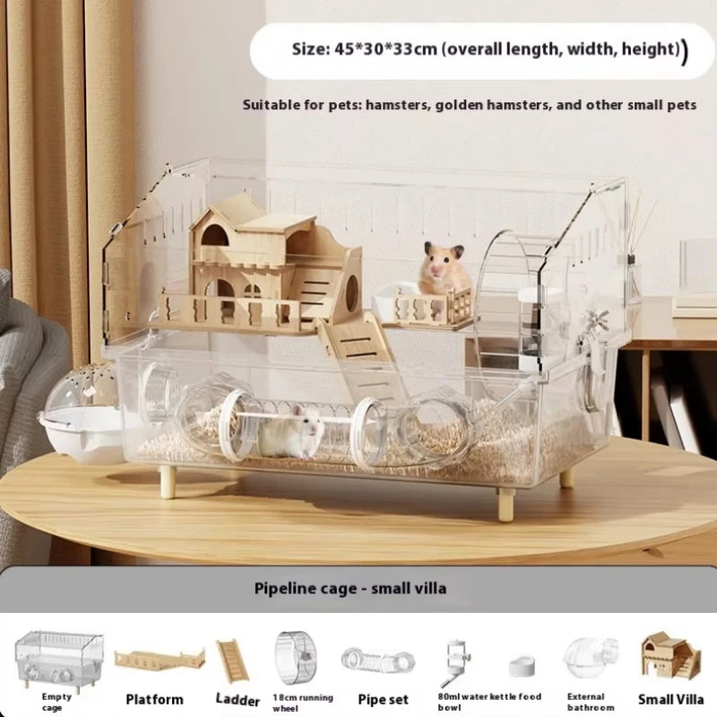 Gaiola para Hamster Espaçosa em Acrílico Transparente com Acessórios, Habitat para Roedores, Suprimentos para Pequenos Animais