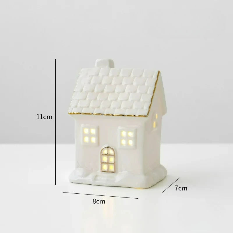 Enfeites de Cerâmica Criativos para Árvore de Natal: Casa de Neve Luminosa para Arranjo de Cenário e Pequenos Enfeites de Mesa