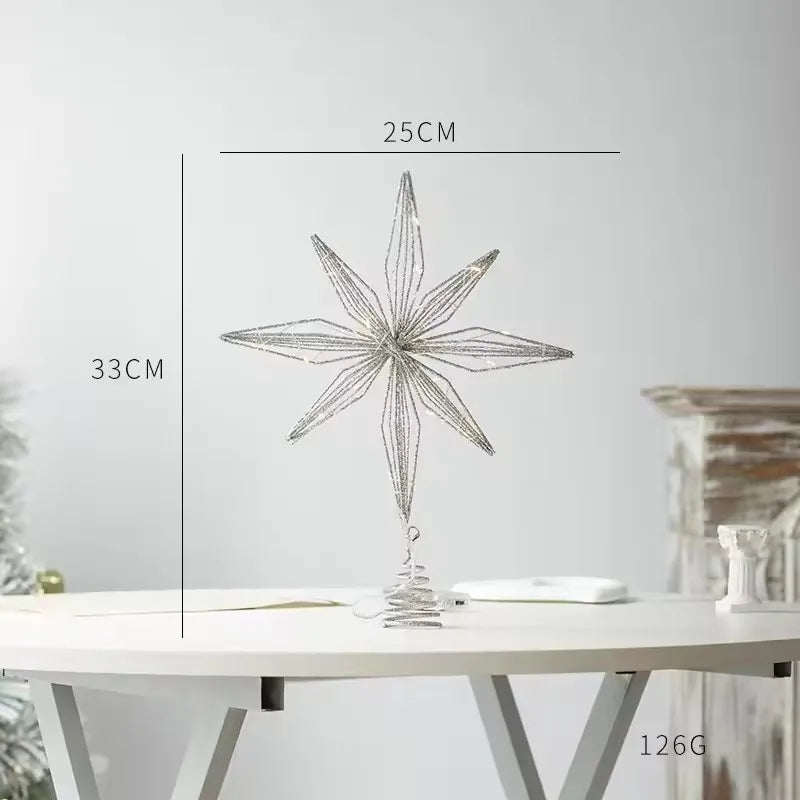 Estrela para Topo de Árvore de Natal com Luzes LED, Enfeites Criativos com Luzes LED e Glitter, Decoração de Árvore de Natal para Festas