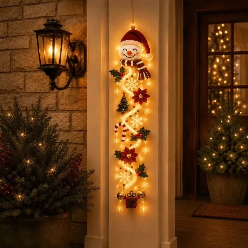 Decoração de Natal, enfeite de porta de Natal com luzes LED, Papai Noel de crochê feito à mão, enfeite de árvore de Natal, sino, decoração para casa, parede, porta, decoração de Ano Novo.