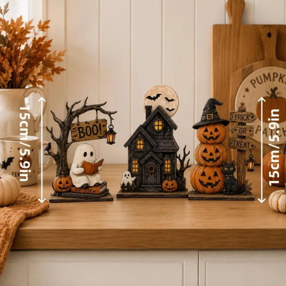 Conjunto de Decoração de Halloween, Estilos Vintage, Decorações de Madeira para Interiores, para Prateleiras, com Elementos como Fantasmas e Abóboras