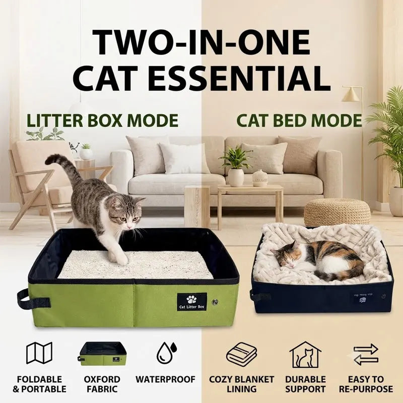 Caixa de Areia para Gatos Dobrável, Impermeável e Reutilizável, Bandeja de Areia Portátil para Viagem, Sanitário para Gatos, Uso Interno, em Casa, em Viagens e Acampamentos