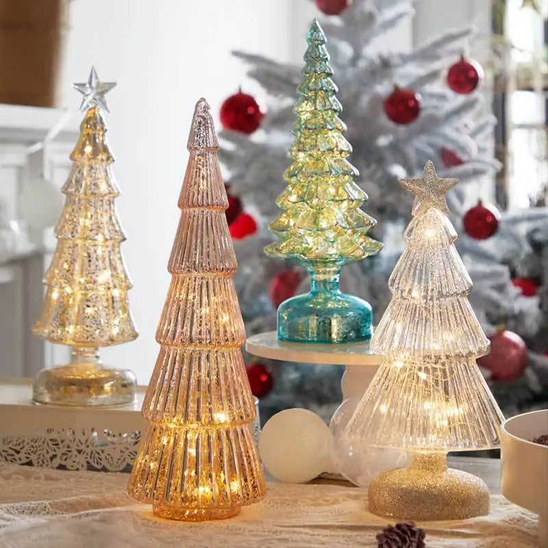 Árvore de natal luz noturna de vidro para casa natal romântico feriado atmosfera arbol de navidad ornamentos led decoração luminosa