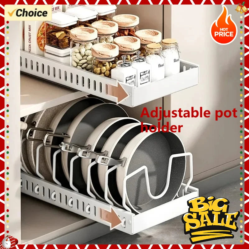 1pc cozinha multifuncional organizador retirar para panelas/panelas tampa deslizante titular rack de especiarias & prato secagem cremalheiras gaveta organizador