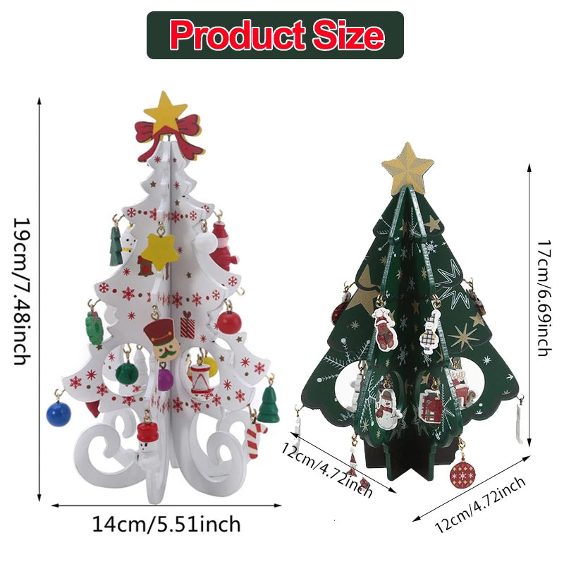 Árvore de natal infantil artesanal diy estéreo de madeira layout de cena de árvore de natal decorações de natal ornamentos 17 19cm de altura