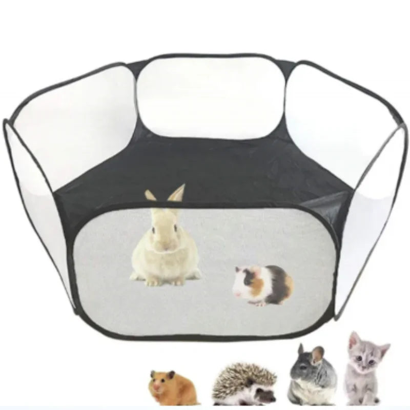 Transparente portátil pet gaiola tenda cão gato cercadinho aberto dobrável quintal cerca para hamster coelho cobaia pequena gaiola para animais de estimação