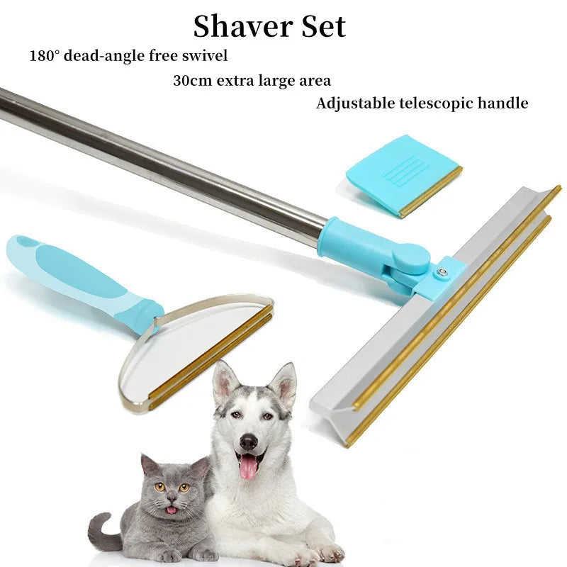Conjunto removedor de pêlos de animais de estimação ferramenta de remoção de fluff metais alça telescópica tapete ancinho cão gato cabelo 180 °   Produtos para animais de estimação para barbear com carpete giratór