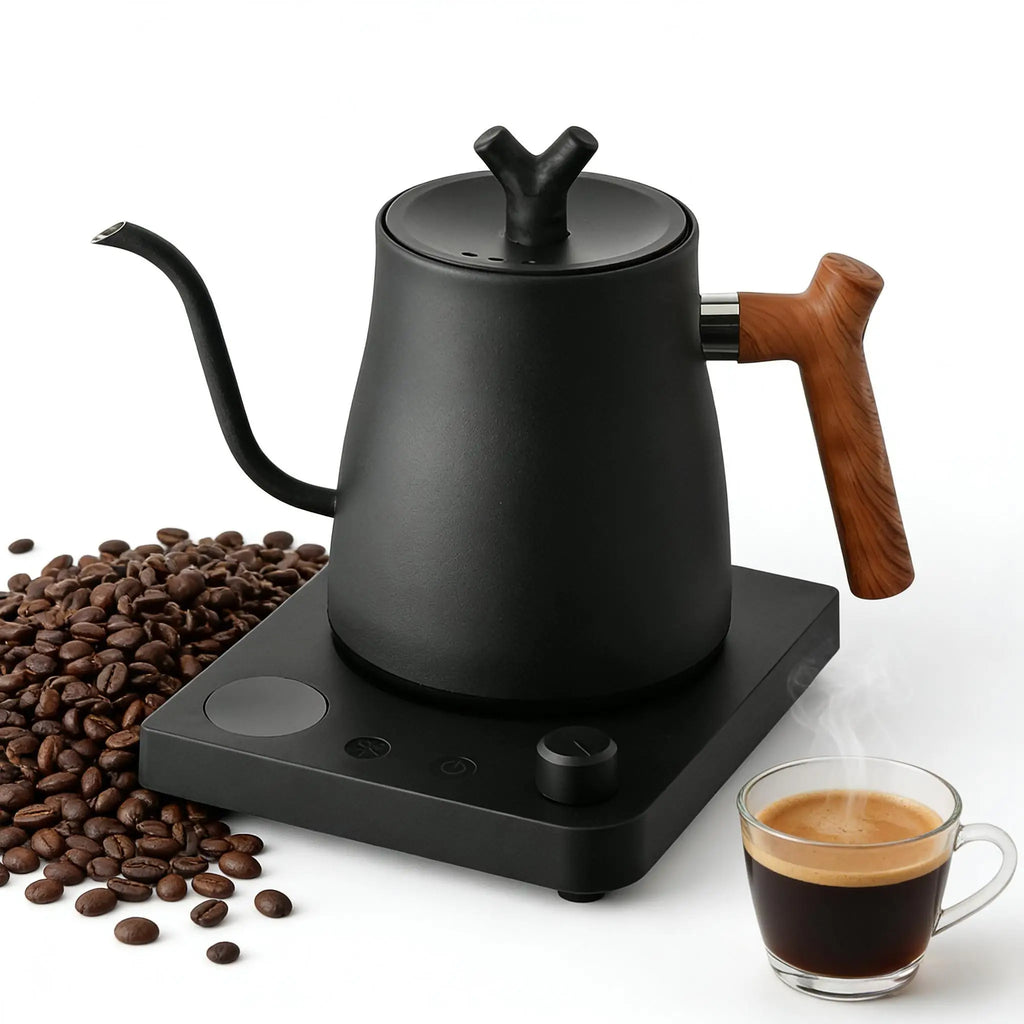 Chaleira Elétrica Gooseneck 1L: Controle Inteligente de Temperatura para Café Coado, Aquecimento Rápido em Aço Inoxidável, 110V e 220V