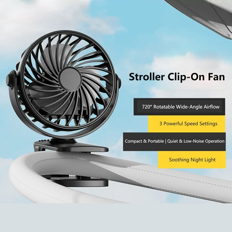 Mini Ventilador Portátil 720 ° Ventilador Portátil Recarregável USB com Lâmpada Noturna Integrada e Rotação, Fluxo de Ar Potente para Viagens, Camping e Atividades ao Ar Livre
