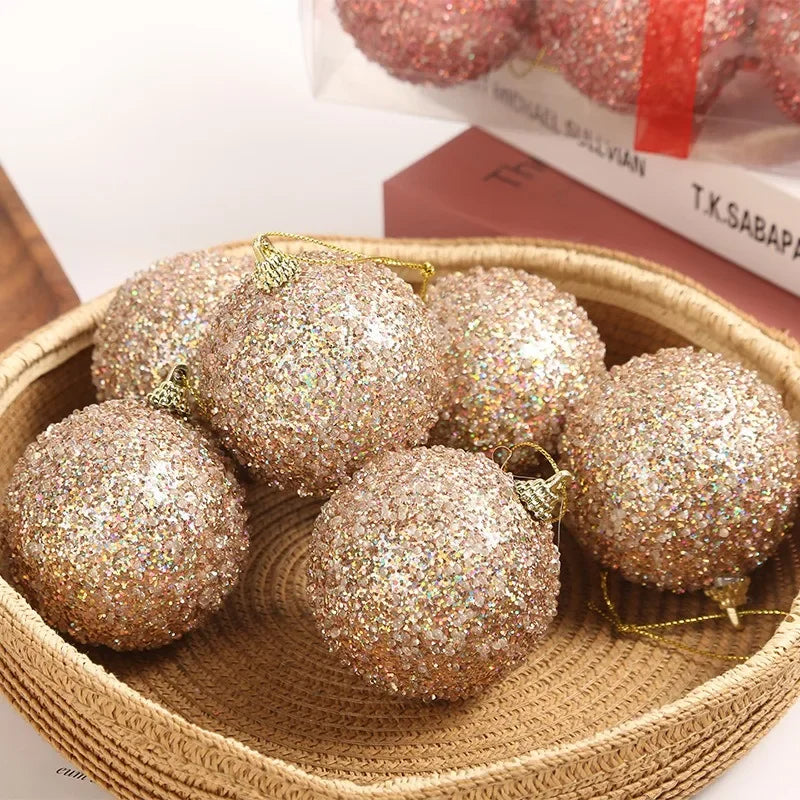 12pçs bolas de natal com glitter dourado champanhe, 8cm, árvore de natal pendurada, pingentes de bola brilhante para decoração de festa de ano novo, ornamentos