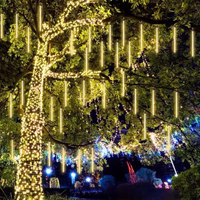 Chuveiro de meteoros de natal led luzes da corda iluminação do feriado interior/exterior decoração jardim festa decorações chuva gota caindo novo