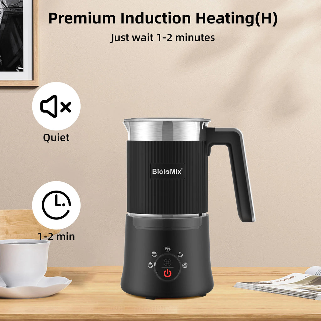Batedor de leite e vaporizador removível BioloMix, fabricante automático de espuma quente/frio e chocolate quente 5 em 1, seguro para máquina de lavar louça