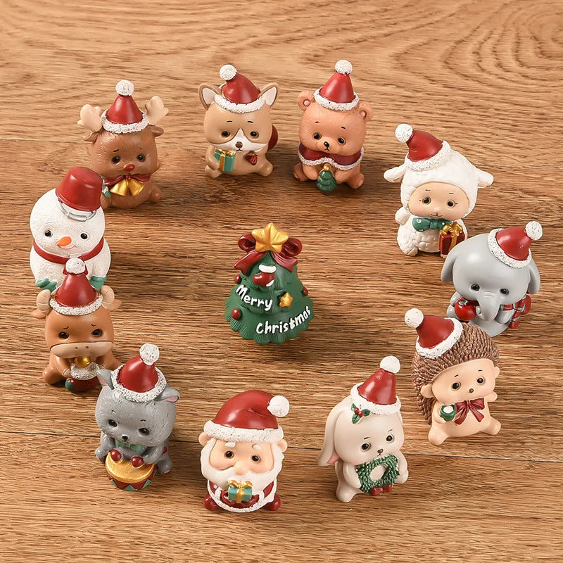 Natal resina família pequenos animais ornamentos criativo decoração para casa mini árvore de natal velho presente de natal