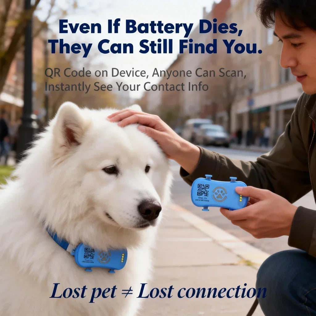 Rastreador GPS para Cães e Gatos com IoT Integrado, Rastreamento por SIM e WiFi, Distância Ilimitada, Localizador Anti-Perda com Código QR, Assinatura Necessária