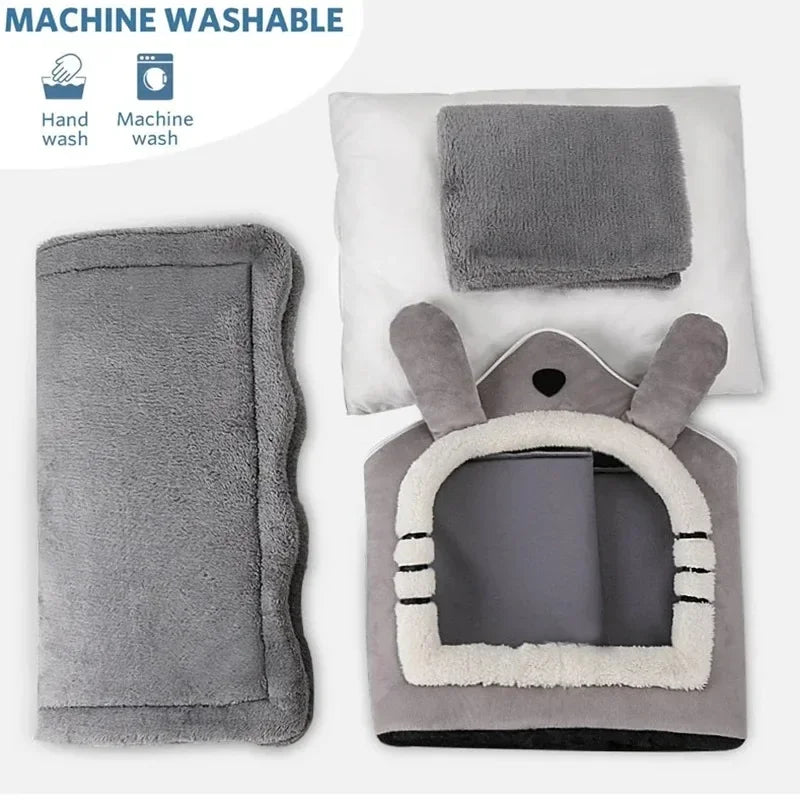 Casa interna quente para cães, cama macia para animais de estimação, tenda, canil para cães e gatos, almofada removível e lavável, adequada para quatro estações, universal