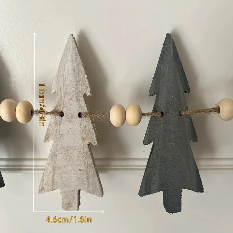 Guirlanda de Madeira de Natal com Árvores e Contas para Decoração de Lareira em Férias de Inverno