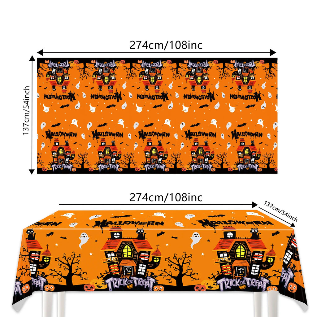 Toalhas de mesa com tema de Halloween, decorações de festa fantasma de abóbora, mesa retangular de plástico, lembranças para crianças, decoração de mesa, suprimentos para festas