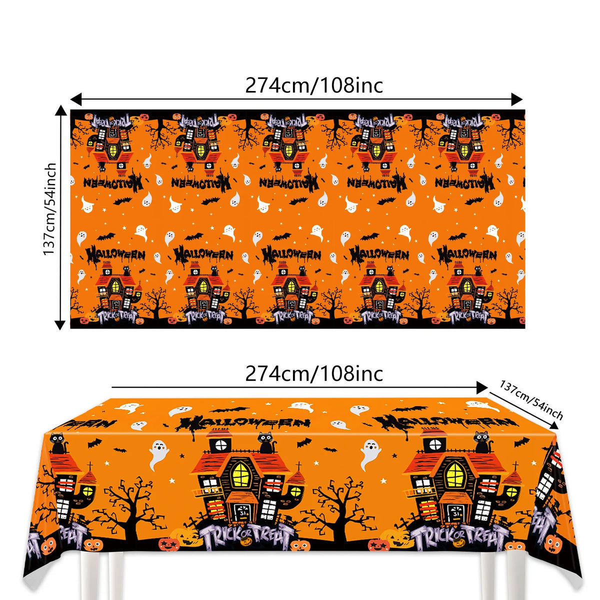 Toalhas de mesa com tema de Halloween, decorações de festa fantasma de abóbora, mesa retangular de plástico, lembranças para crianças, decoração de mesa, suprimentos para festas