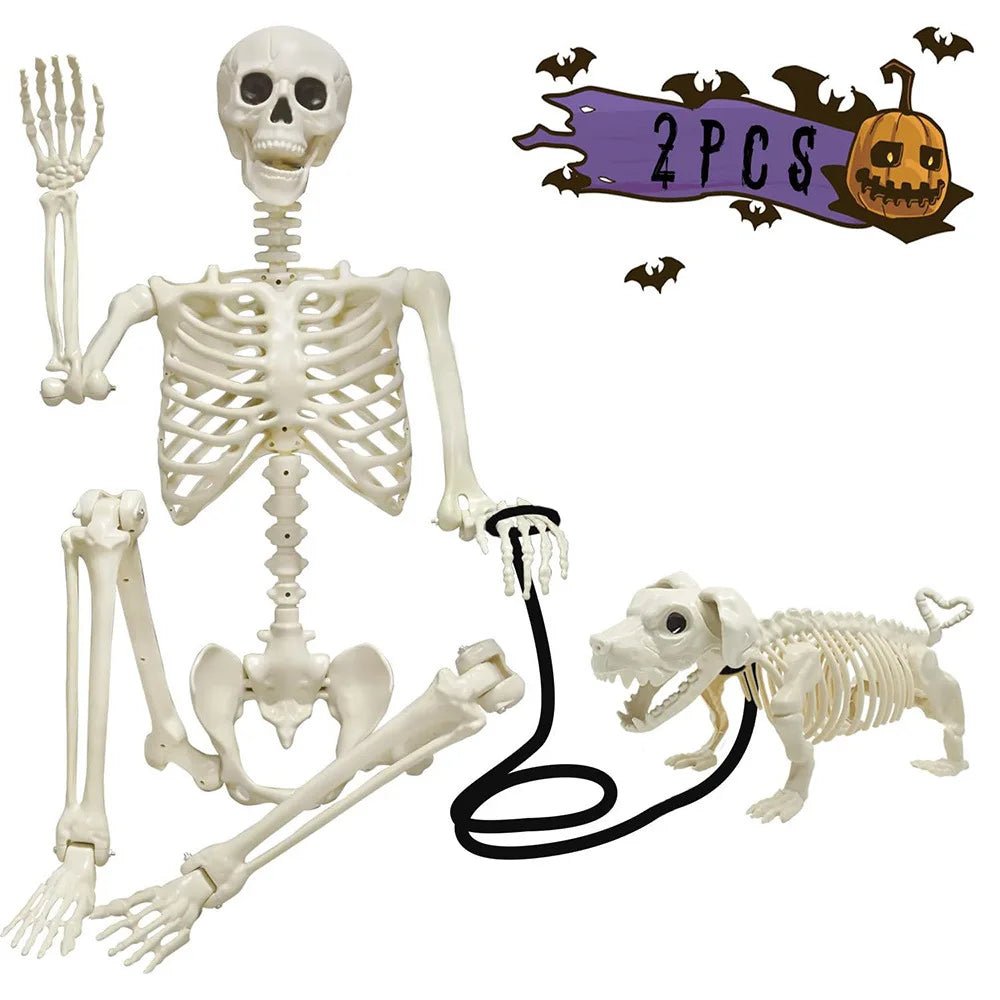 Decorações de Esqueletos Humanos e de Cães de 36 polegadas para Halloween - Decoração Realista e Posável de Corpo Inteiro para Interiores, Exteriores, Jardins e Cemitérios - Kasa & Pet