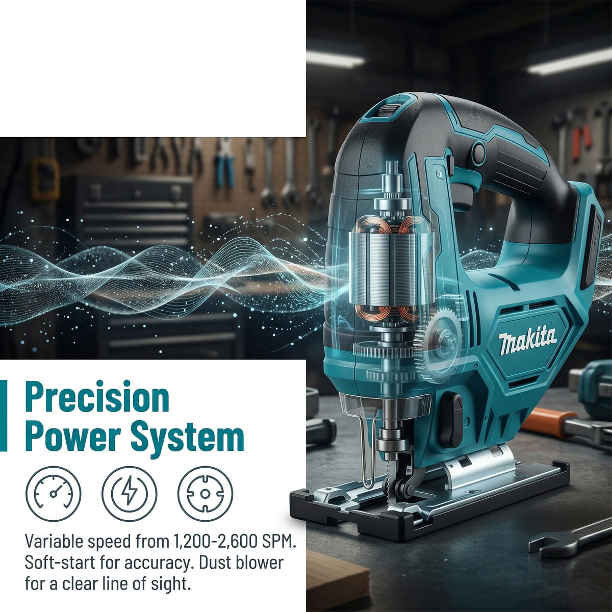 Serra Tico-Tico Makita DJV182Z 18V Sem Escovas, Curso de 26mm, 3500SPM, Serra Sem Fio para Corte de Madeira Curva