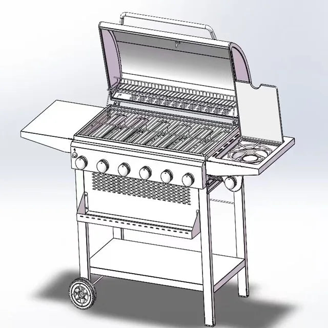 Armários e Ilhas para Churrasqueiras de Cozinha Externa em Aço Inoxidável 304 de Alta Resistência, com Grelhadores de Churrasco a Carvão, GLP e Gás Natural, com Rotação Visual