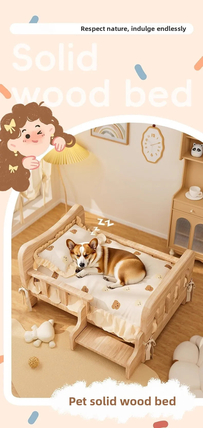Cama para animais de estimação, cama para cães de madeira maciça, cama para gatos para todas as estações, sofá para dormir para animais de estimação, cama para gatos e cama para cães, prateleira para gatos, condomí