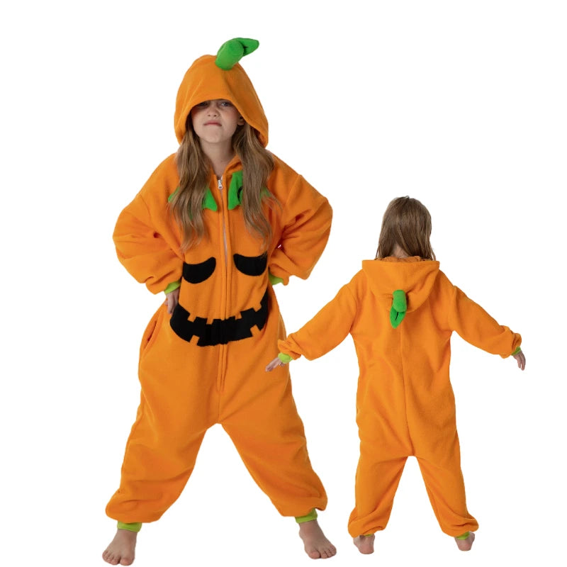 Pijama dos desenhos animados com zíper para crianças, Traje Kigurumi para crianças, Cosplay de Halloween Monstro Abóbora, Onesie Animal