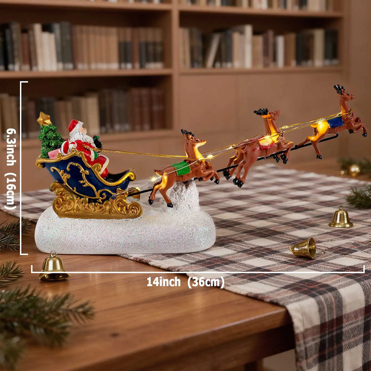 Decoração de Natal para a Casa: Vila Natalina com Trenó do Papai Noel, Rena e Lareira Iluminada e Musical, Presente de Natal para Mesa