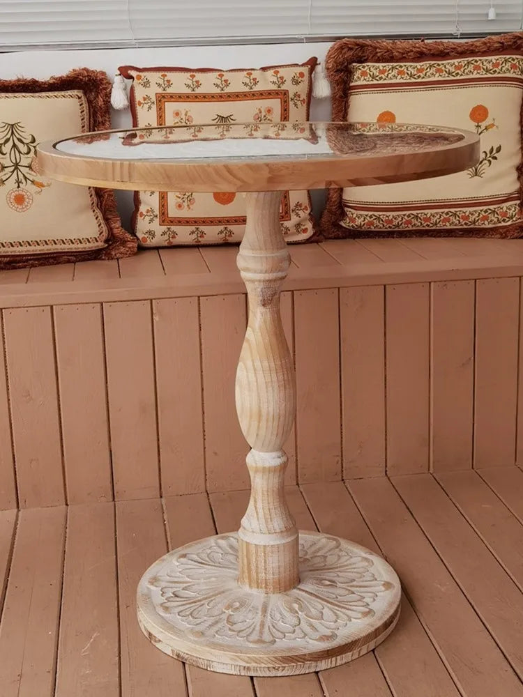 Mesa de centro francês retro sofá mesa lateral madeira maciça antigo mesa de canto lazer pequena mesa redonda marroquino b & b esculpido