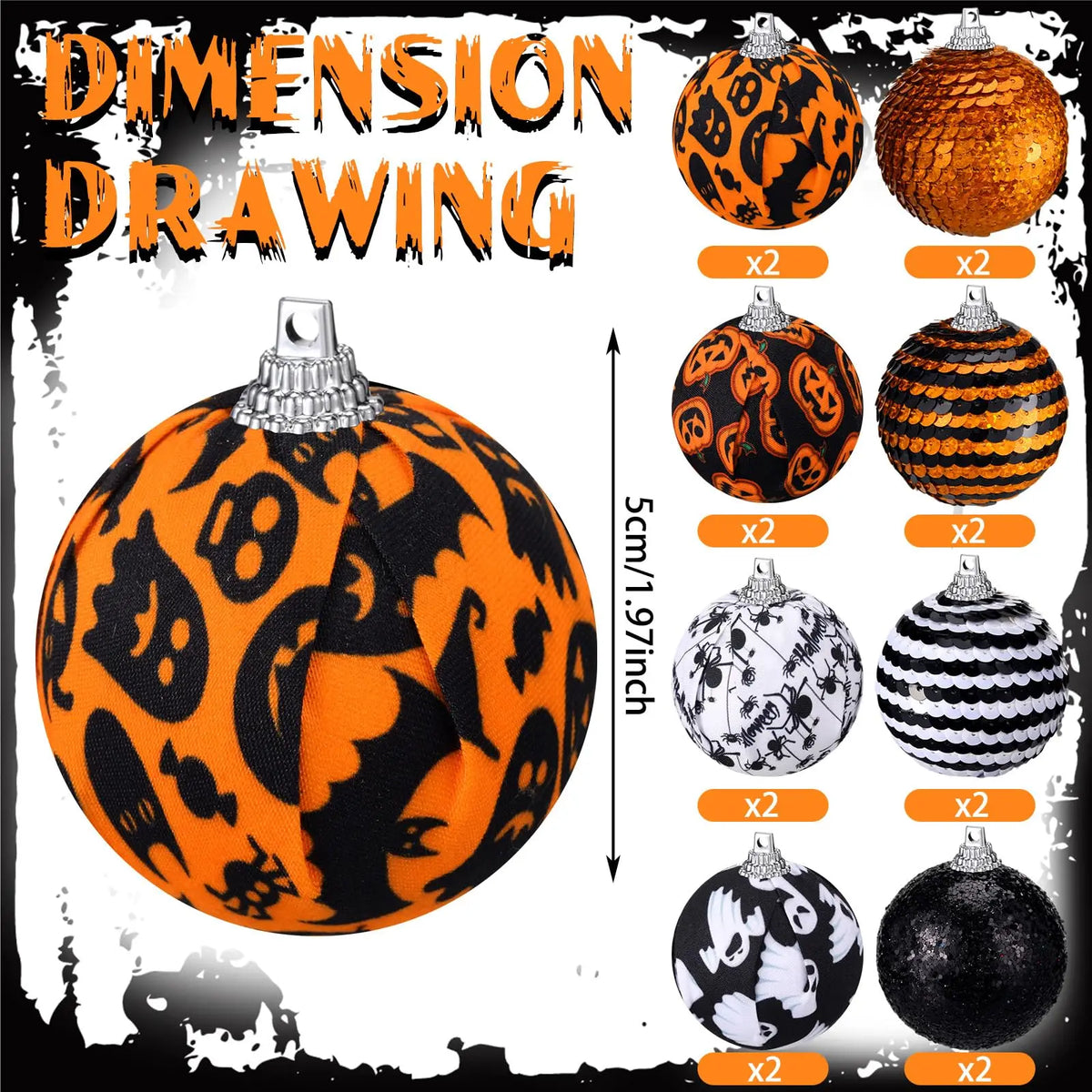 Shatterproof Decorativo Pendurado Bola Ornamentos Set para Árvore, Decorações de Halloween, Indoor, 16ct, 2 polegadas