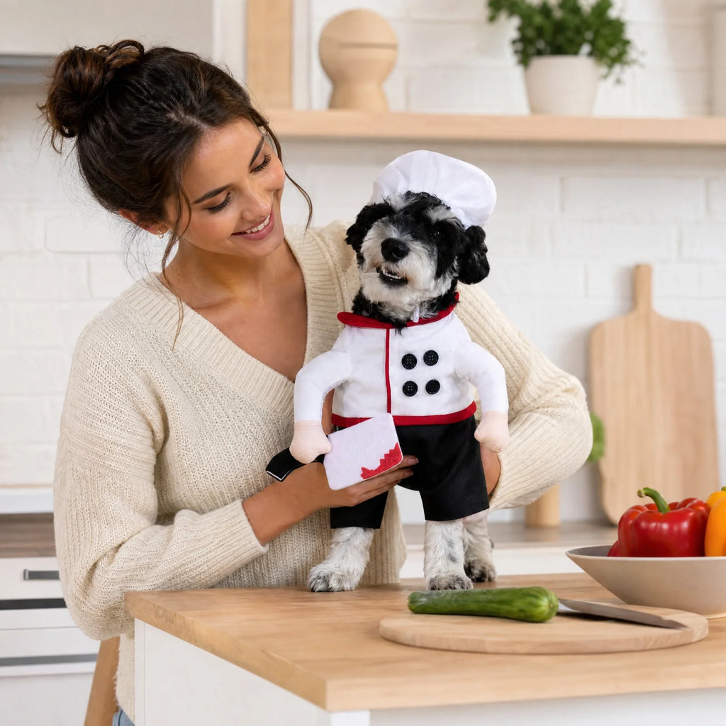    Fantasia de Chef de Halloween para Cães de Estimação, Roupa Engraçada de Cosplay com Chapéu, Vestido de Festa para Filhotes, Acessórios para Fotos de Festival