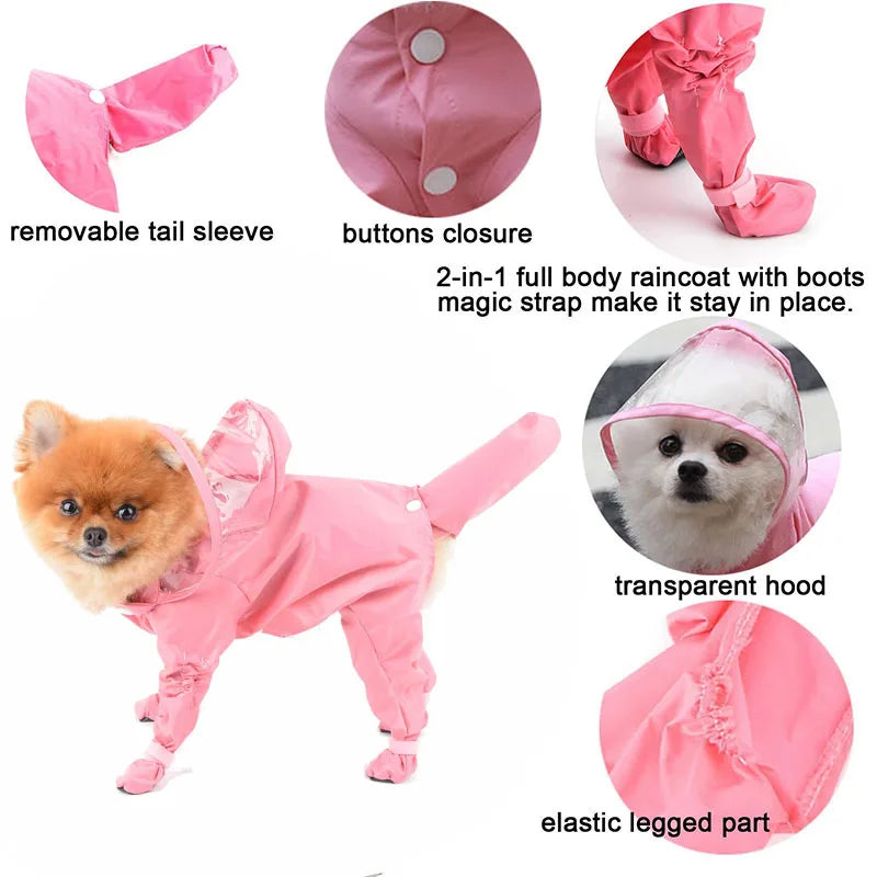 Suprimentos para animais de estimação ao ar livre, quatro pernas, peça única, roupas para animais de estimação, corpo inteiro, gato, cachorro, capa de chuva à prova d'água com botas de chuva