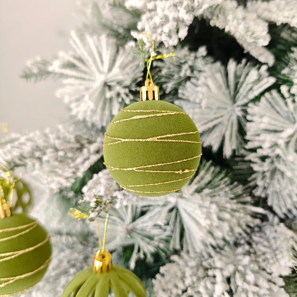 30 Bolas de Natal de Veludo, Enfeites de 6CM, Bolas de Natal Flocadas, Pingentes para Pendurar na Árvore de Natal, Decoração Festiva para Casa
