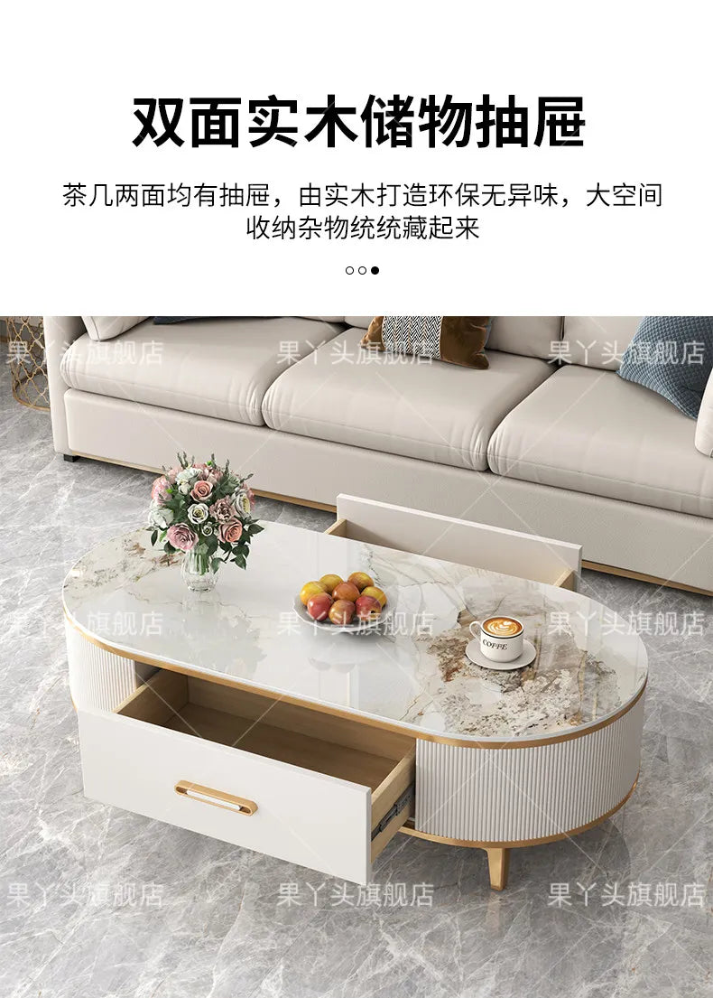 Mesa de Jantar, Mesa de Centro para Escrita e Café, Gavetas Móveis, Mesa Lateral de Luxo com Armazenamento para Sala de Estar, Mesa Auxiliar Moderna, Móveis Modernos