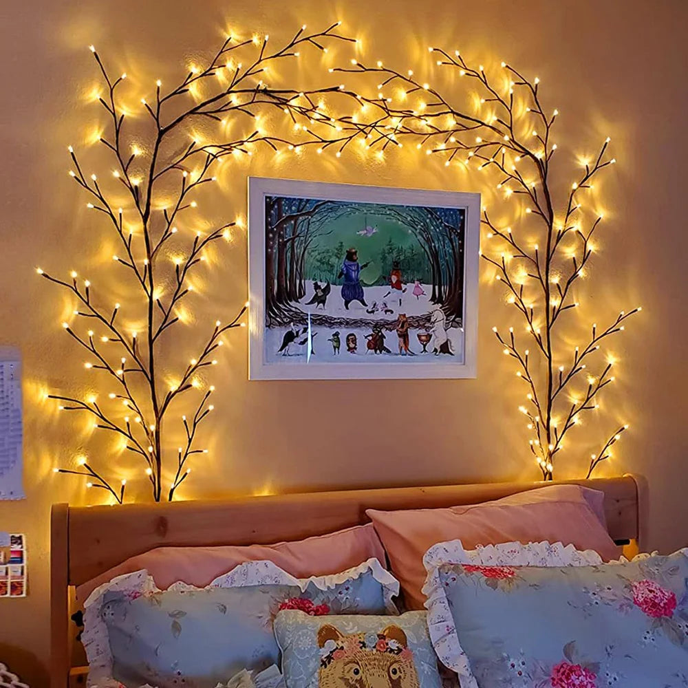 Lâmpada de Ramo de Árvore com 96 LEDs, Decoração de Parede para Quarto, Luz de Faixa em Forma de Galho de Salgueiro, 8 Modos de Iluminação, Luz de Ambiente DIY, Iluminação para Casa