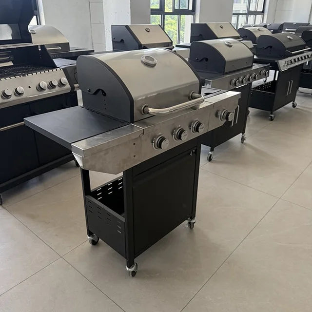 Armários e Ilhas para Churrasqueiras de Cozinha Externa em Aço Inoxidável 304 de Alta Resistência, com Grelhadores de Churrasco a Carvão, GLP e Gás Natural, com Rotação Visual