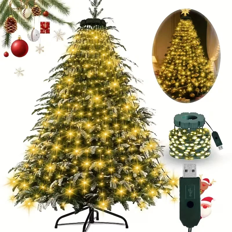 Luz decorativa para árvore de Natal, luz de ambiente alimentada por USB, adequada para uso interno e externo, decoração de Natal e feriados.