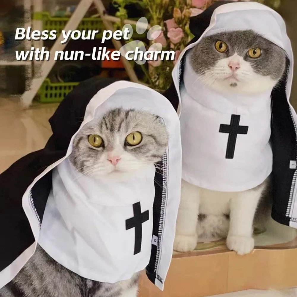 Fantasia de Natal para Cães e Gatos, Roupa Respirável de Freira para Filhotes e Gatinhos, Acessórios para Fantasia de Halloween, Macacão para Animais de Estimação