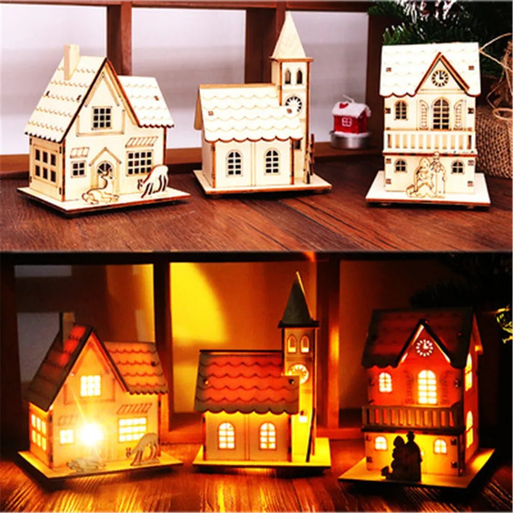 Decorações de natal natal led luz casa de madeira luminosa cabine mesa ornamentos noite lâmpada para casa ano novo crianças presentes
