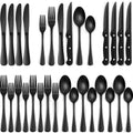 Conjunto de Talheres Pretos com Facas para Bife, Conjunto de Utensílios para 4 Pessoas, Talheres de Grau Alimentício, Conjunto de Talheres com Acabamento Espelhado Kasa & Pet