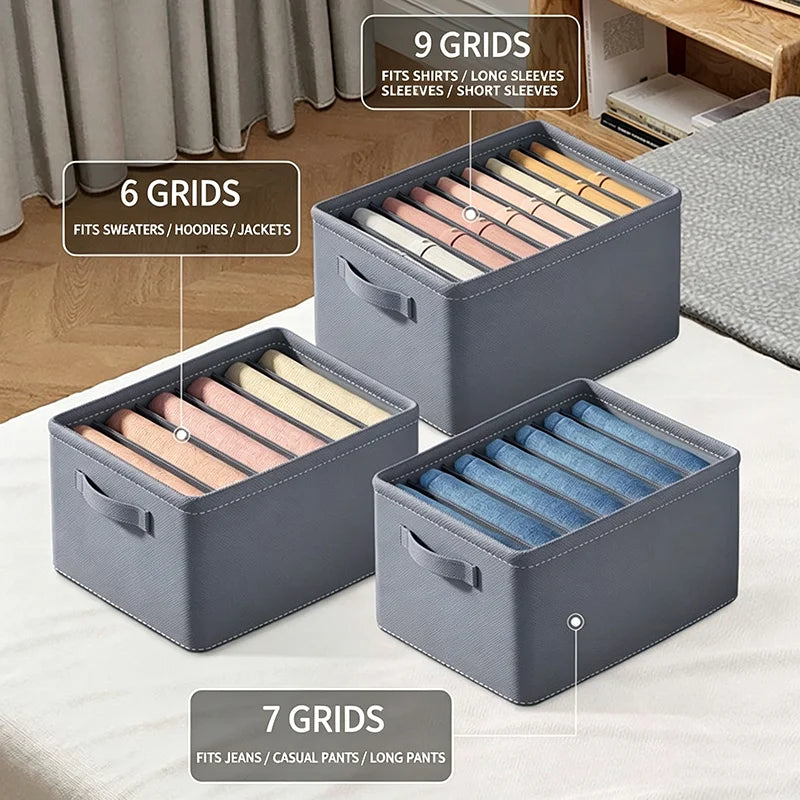 Caixa organizadora de roupa com 6/7/9 compartimentos, para guardar calças mais grossas, dobrável, com divisórias, ideal para camisolas, camisas e gavetas de armários e guarda-roupas.
