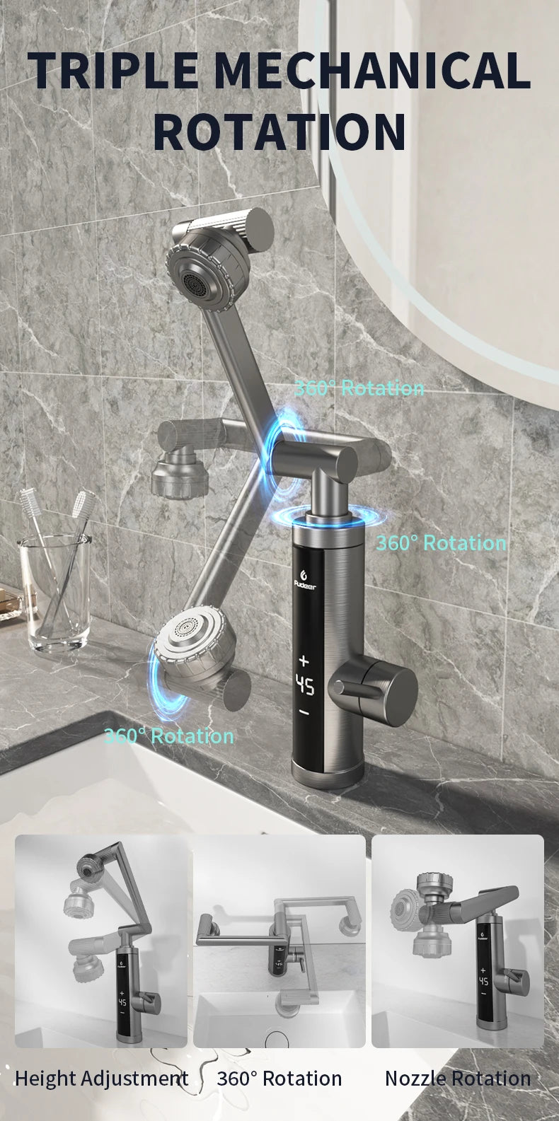 Fudeer 3400W 220V Cozinha Elétrica Aquecedor de Água Torneira Instantânea de Aço Inoxidável Torneira de Água Aquecedor Torneira de Aquecimento Frio