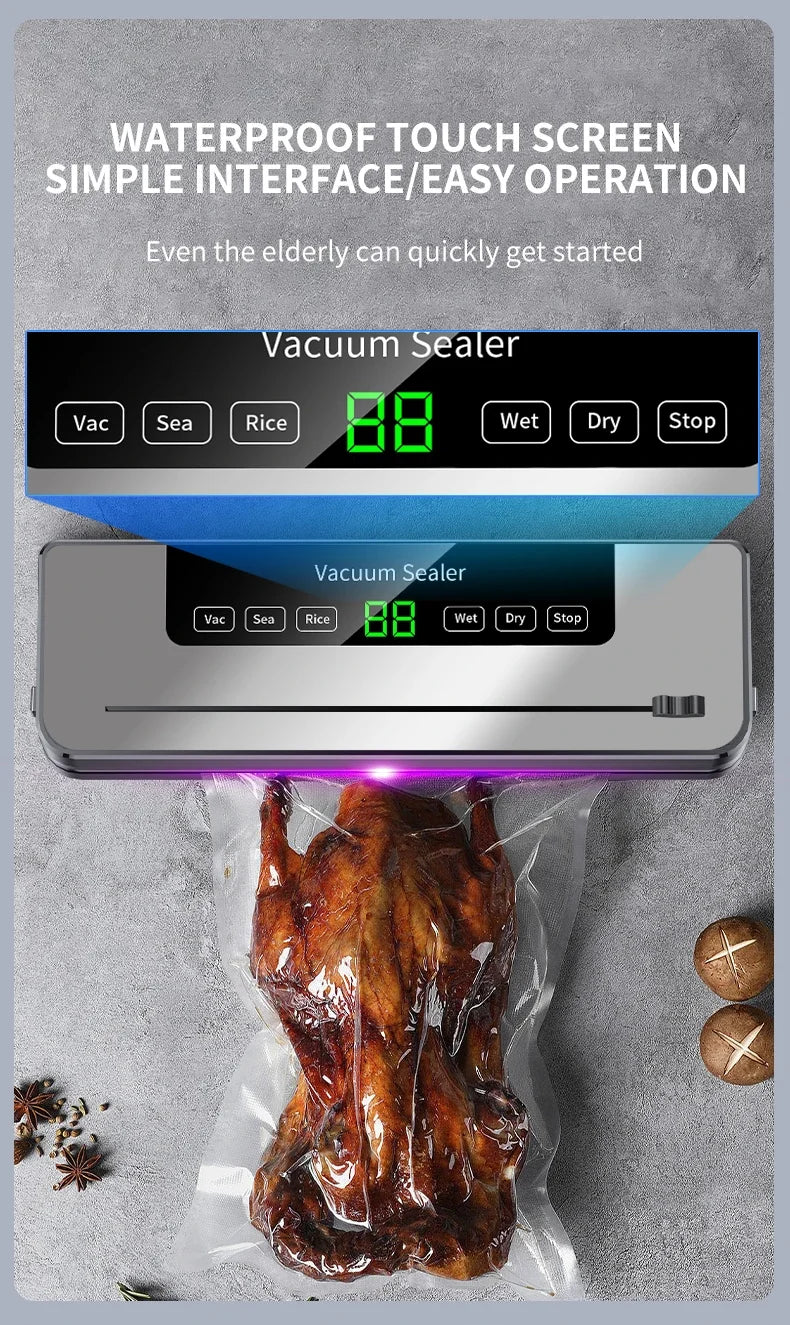 Seladora elétrica a vácuo, 110v/220v, máquina de embalagem de alimentos secos/úmidos, selagem de saco com cortador de alimentos uv, máquina de embalagem a vácuo de alimentos