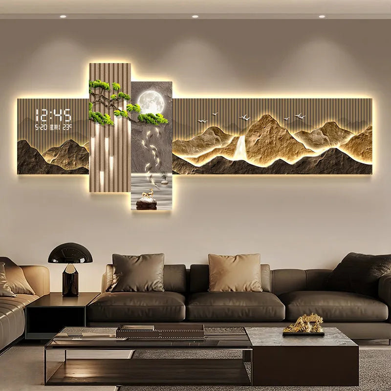Pintura Decorativa LED Moderna para Sala de Estar, Decoração de Casa, Relógio Eletrônico, Pintura de Parede para Corredor, Quarto e Fundo de Sofá