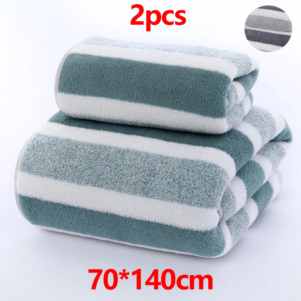 Conjunto de Toalha de Banho 70*140cm e Toalha de Rosto/Mãos 35*75cm, Alta Absorção, Secagem Rápida, Sem Pelos, Durável para Família, Praia e Banheiro