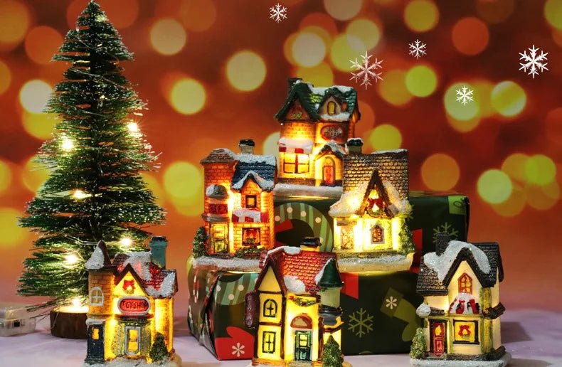 Natal led luz casa enfeites de árvore de natal led resina pequena vila casa natal brilho decoração presente feliz ano novo decorações dc05